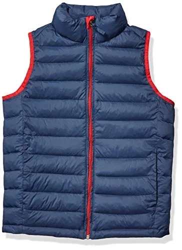 Amazon Essentials Kids Boys Light-Weight Water-Resistant Packable Puffer Vests, Navy/Red, Medium