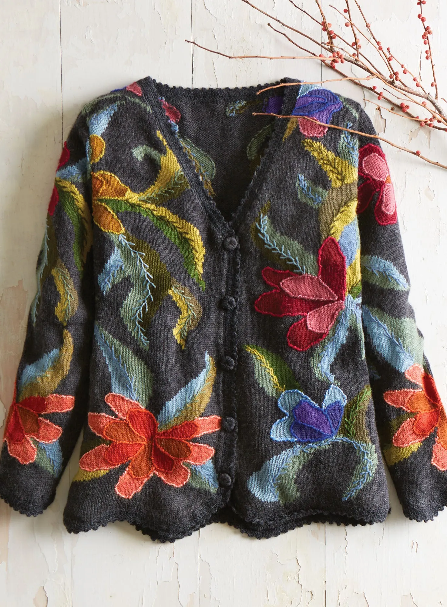 Andean Floral Hand-Knit Cardigan