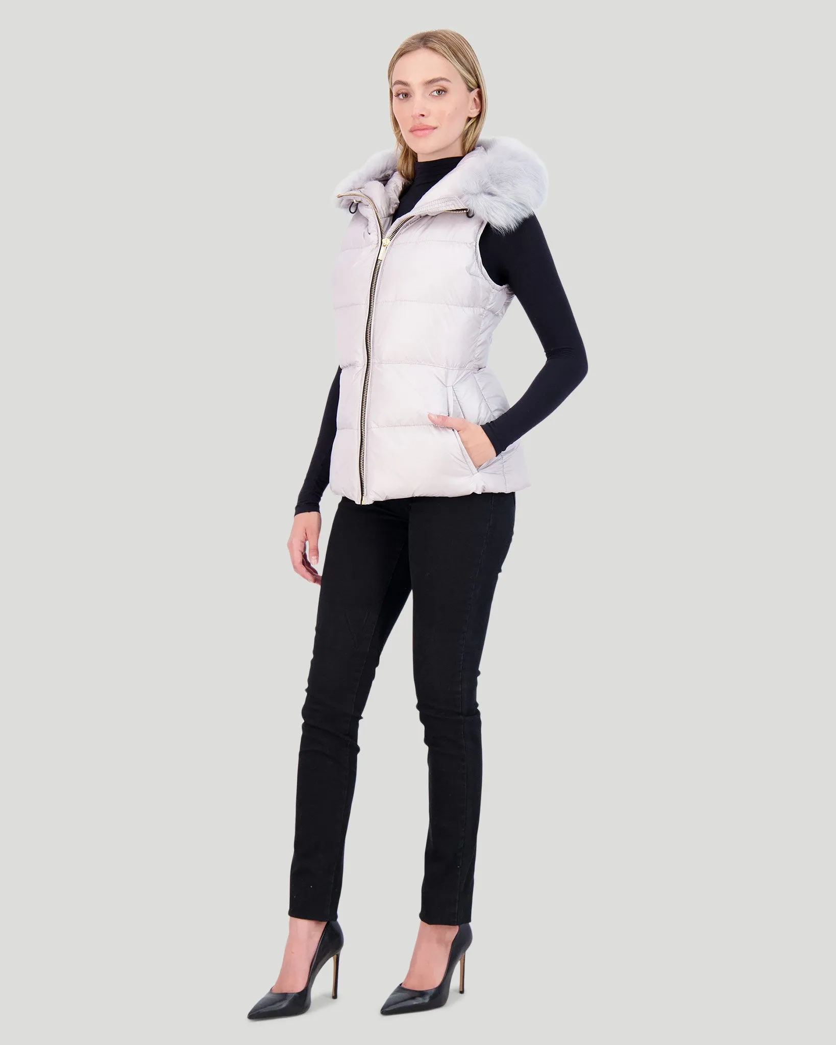 APRES-SKI VEST WITH DETACHABLE TOSCANA LAMB HOOD TRIM