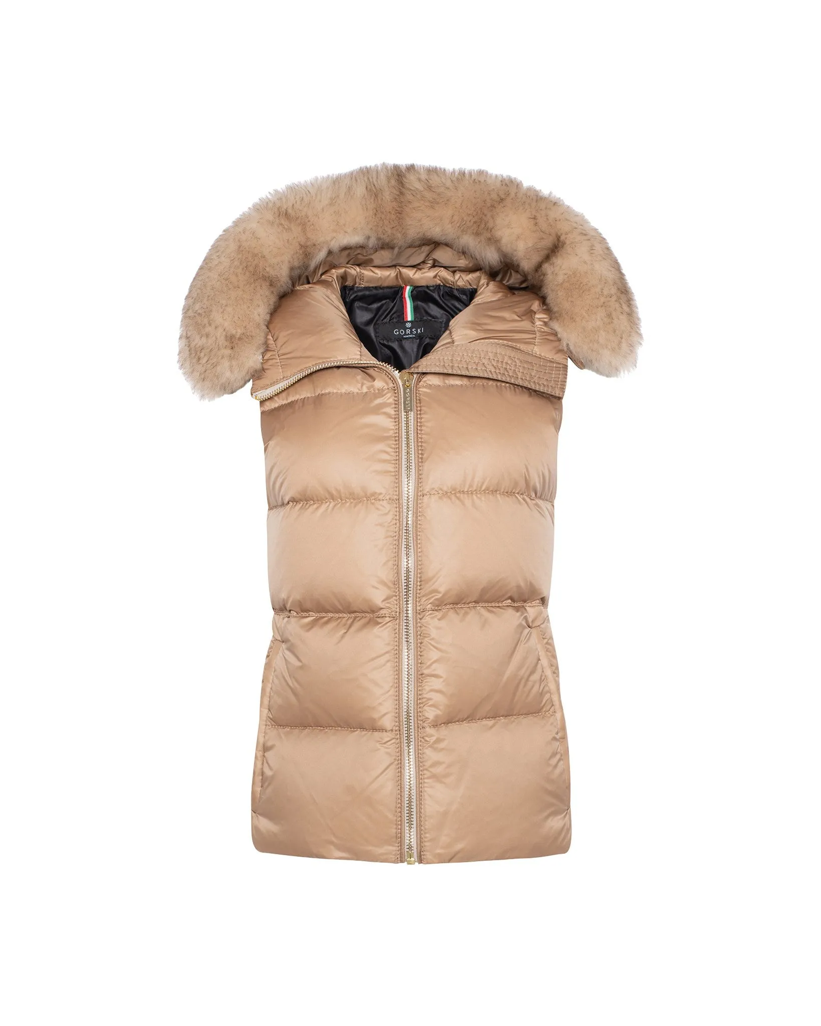 APRES-SKI VEST WITH DETACHABLE TOSCANA LAMB HOOD TRIM