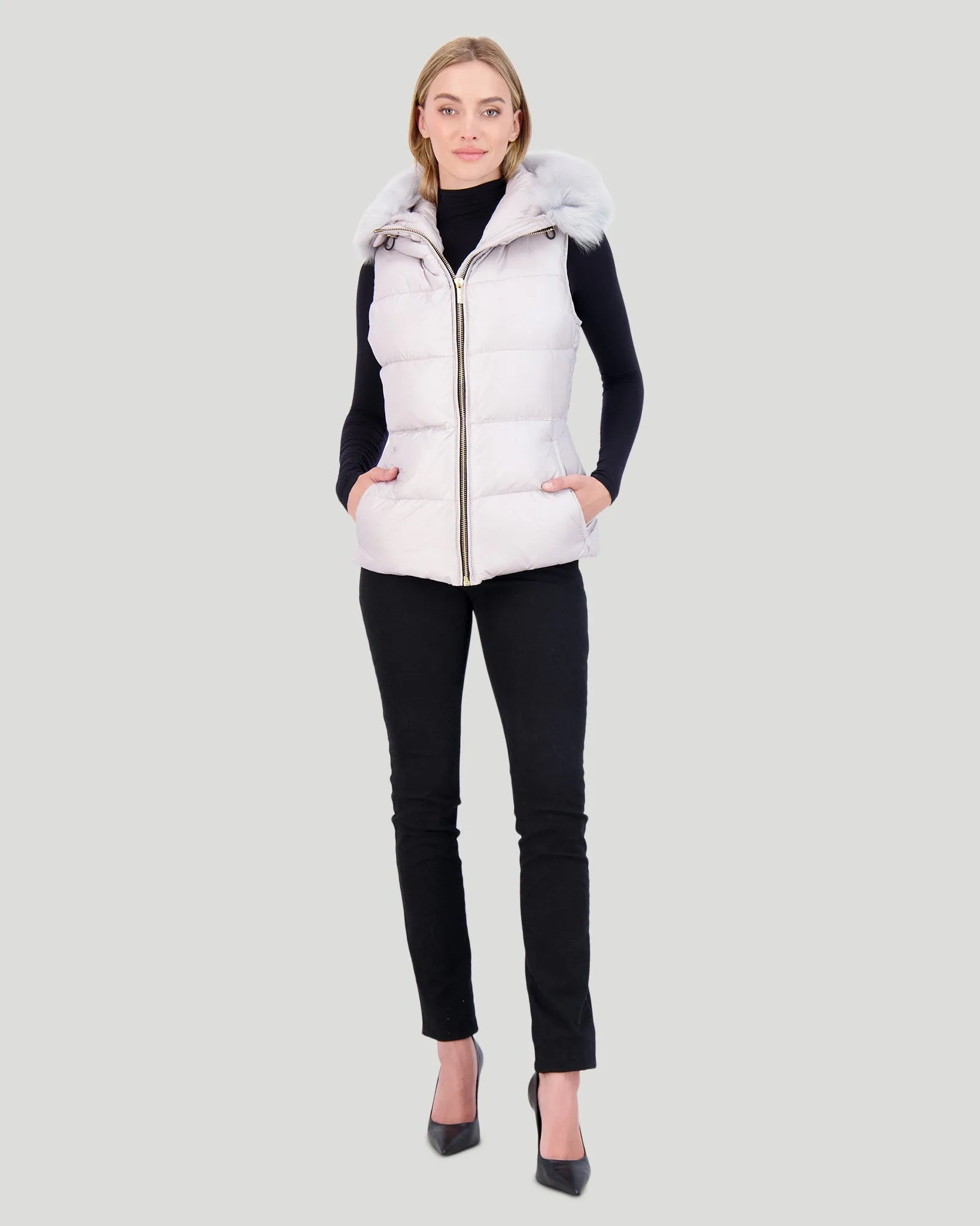 APRES-SKI VEST WITH DETACHABLE TOSCANA LAMB HOOD TRIM