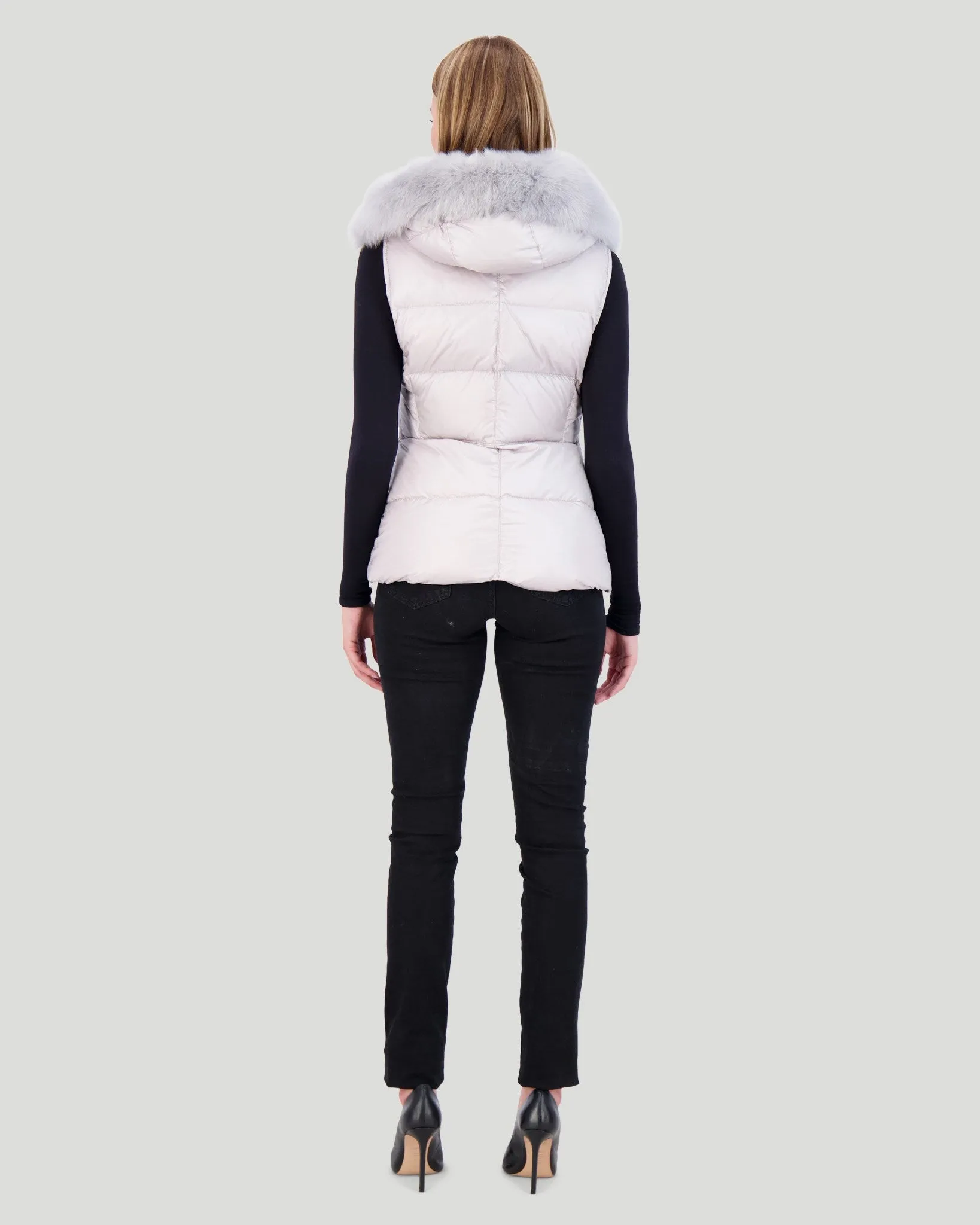 APRES-SKI VEST WITH DETACHABLE TOSCANA LAMB HOOD TRIM