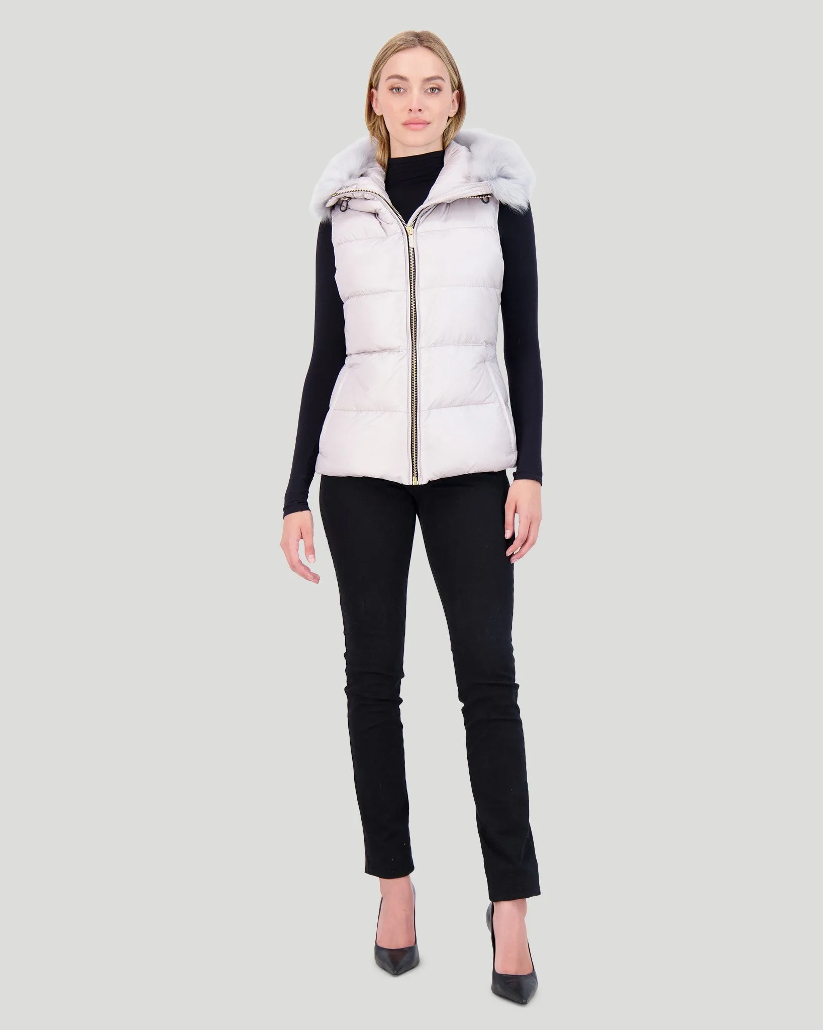 APRES-SKI VEST WITH DETACHABLE TOSCANA LAMB HOOD TRIM