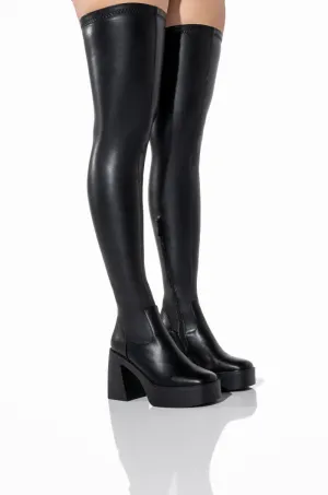 AZALEA WANG ADRIANNE STRETCHY CHUNKY BOOT IN BLACK