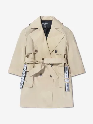 Balmain Girls Parka Coat in Beige