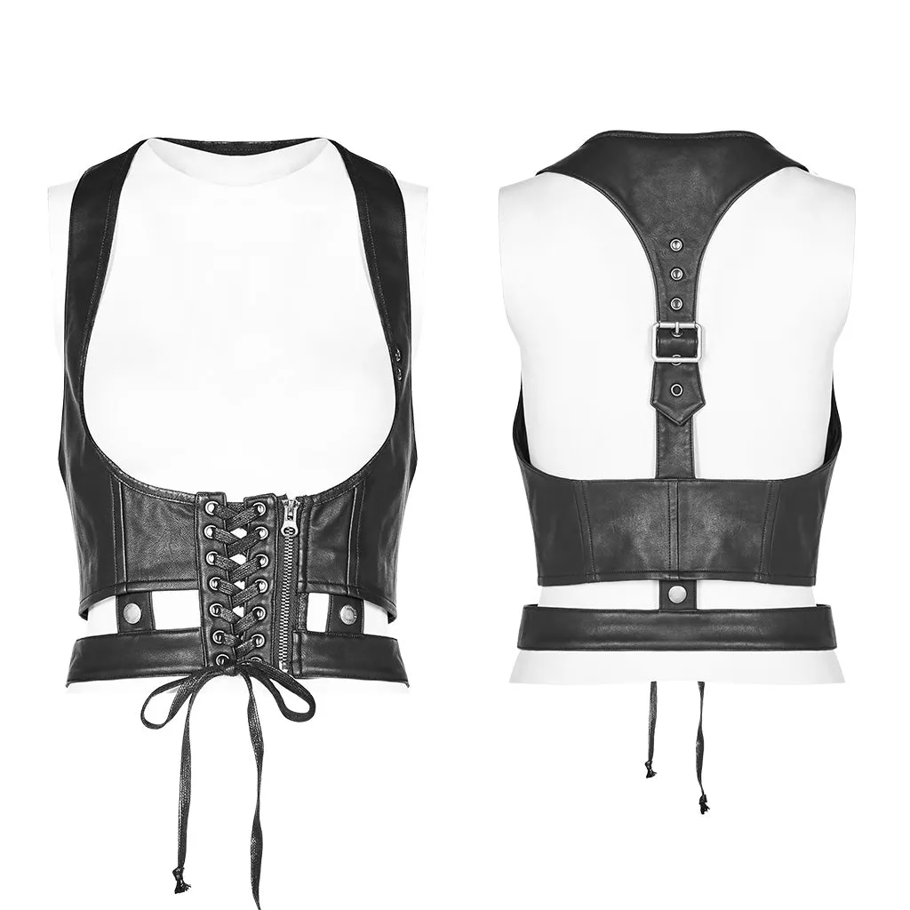 Black Vegan Leather Underbust Vest