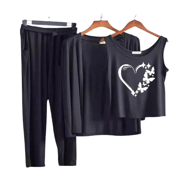 Butterfly Love Women Night Suit PJ 3 Pieces Set