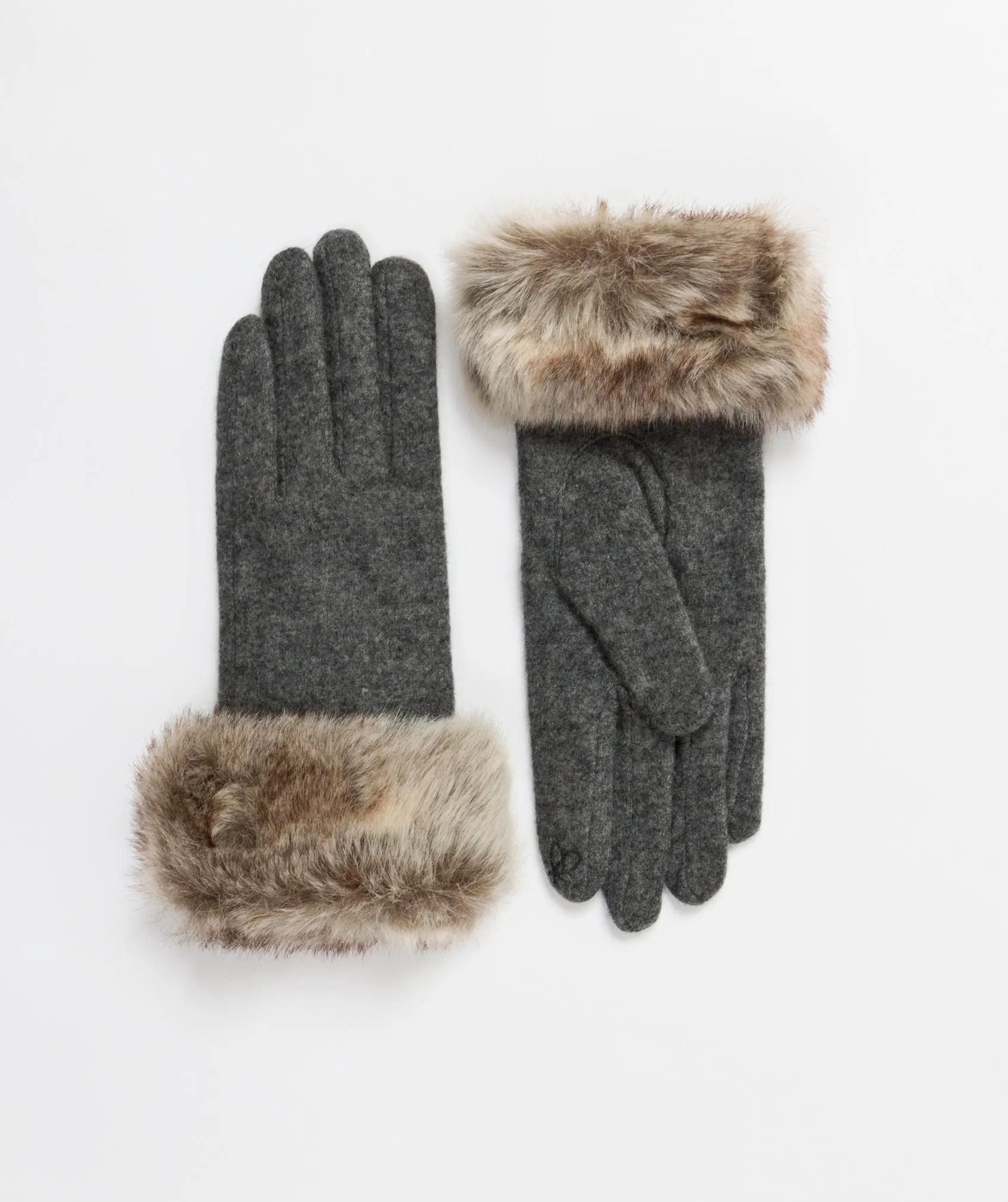 Charcoal Grey Faux Fur Cuff Gloves