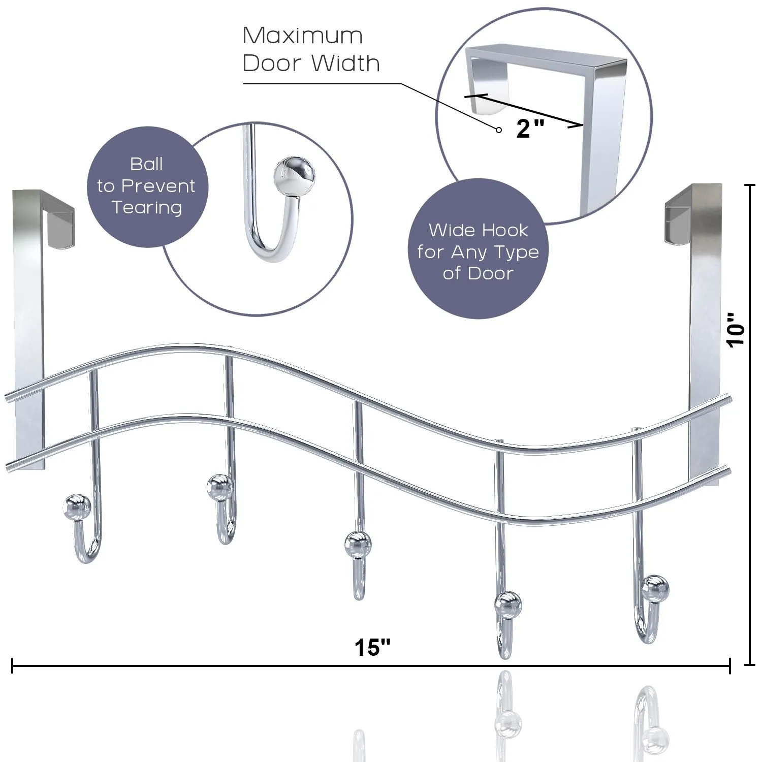 Chrome Over Door Hanger 5 Hooks