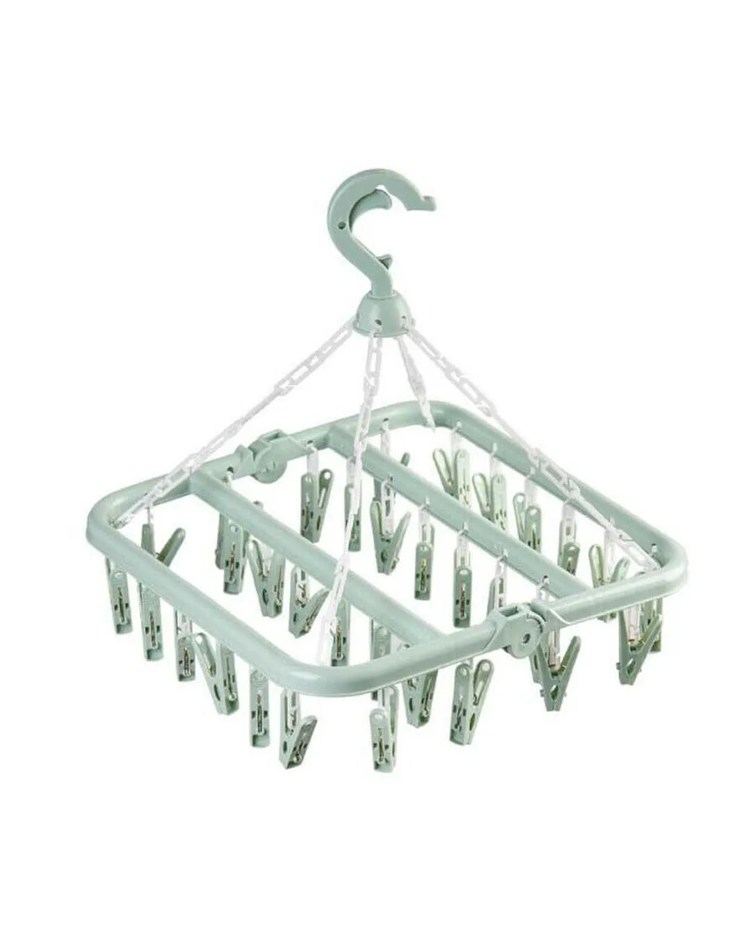 Clothes Hanger with In-Built Pegs, Green, Plastic