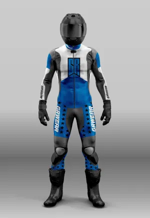 Custom grwear Motorcycle riding suit Blue and White