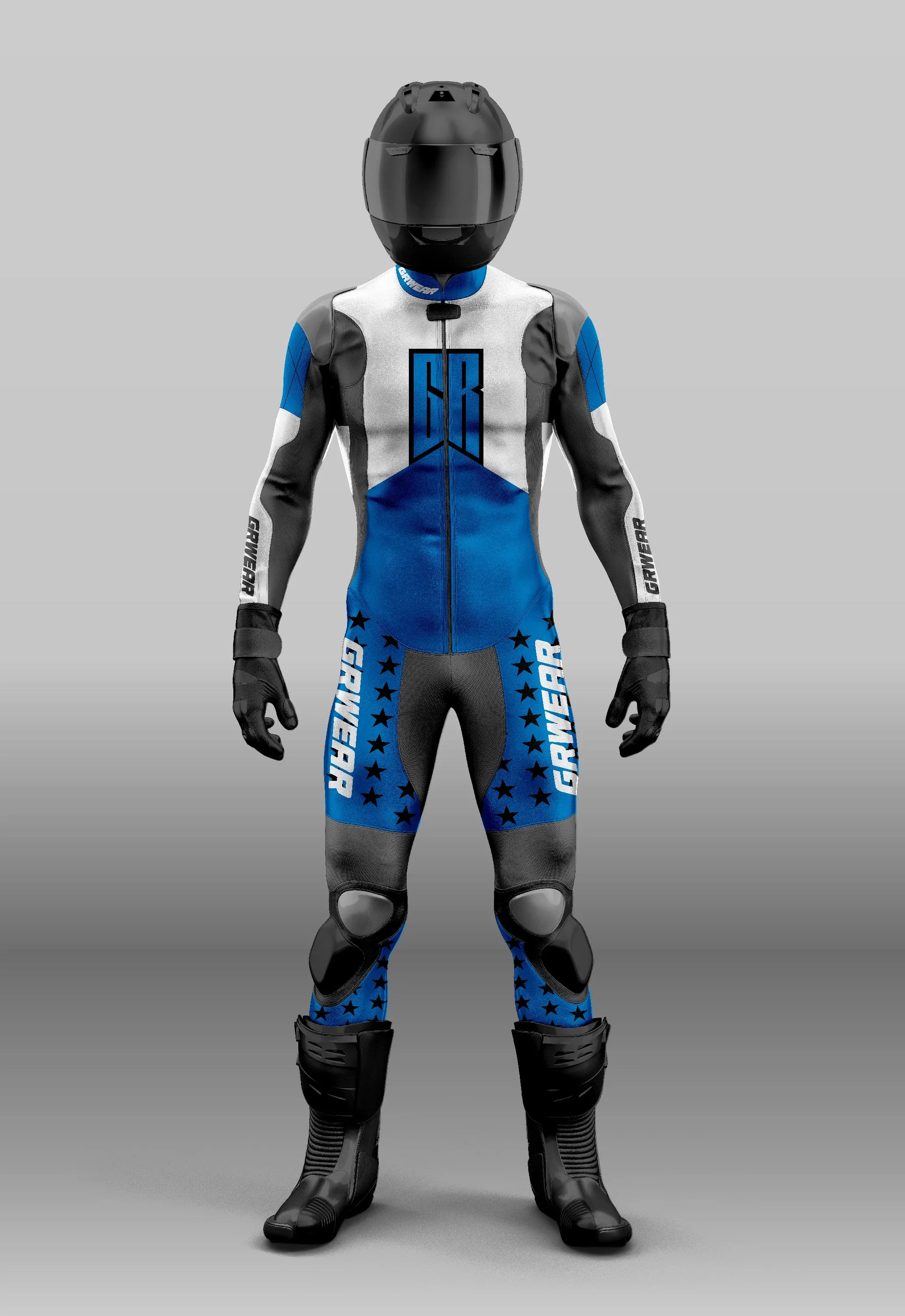 Custom grwear Motorcycle riding suit Blue and White