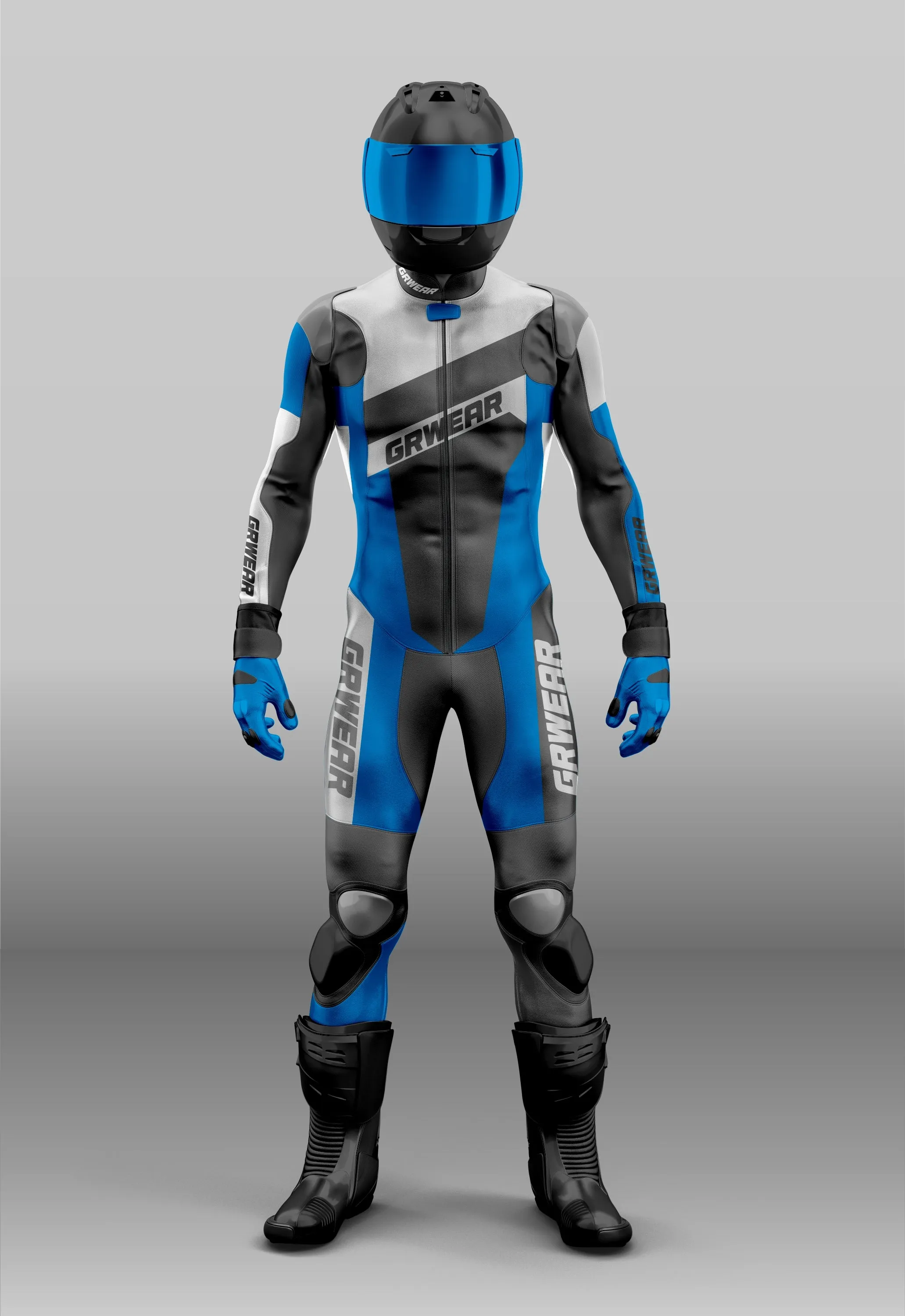 Custom grwear Motorcycle riding suit blue/white Leather