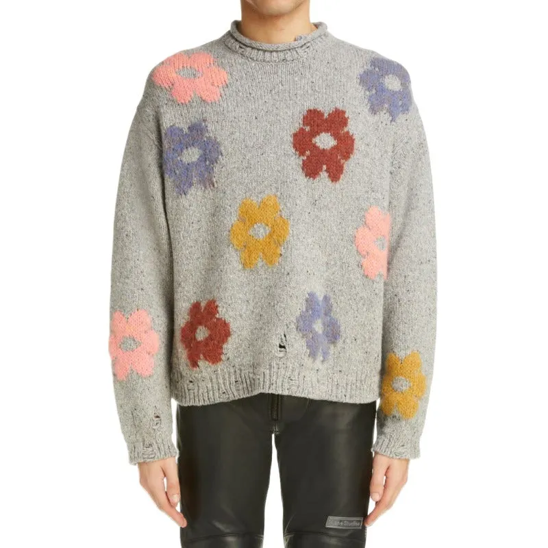 Custom Wool Blend Pullover Sweater - OEM/ODM Men’s Floral Knitted Sweater