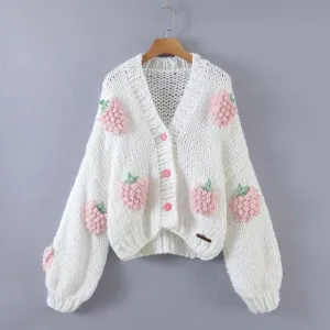 Cute Strawberry Handmade Cardigan Knitting Sweater