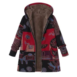 Fashion Print Hooded Winter Coat