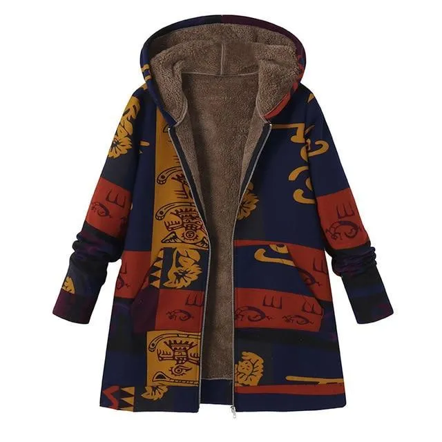 Fashion Print Hooded Winter Coat