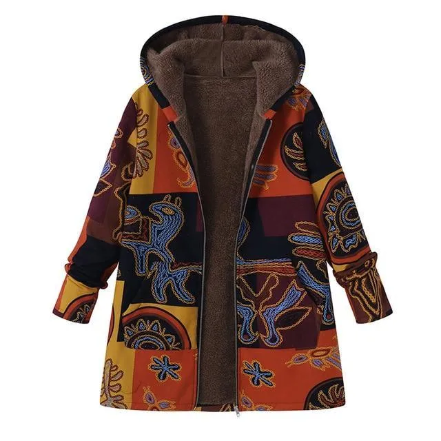 Fashion Print Hooded Winter Coat