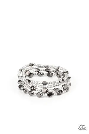 Fashionably Faceted Multi Silver and Gunmetal Bracelet Set - Paparazzi Accessories