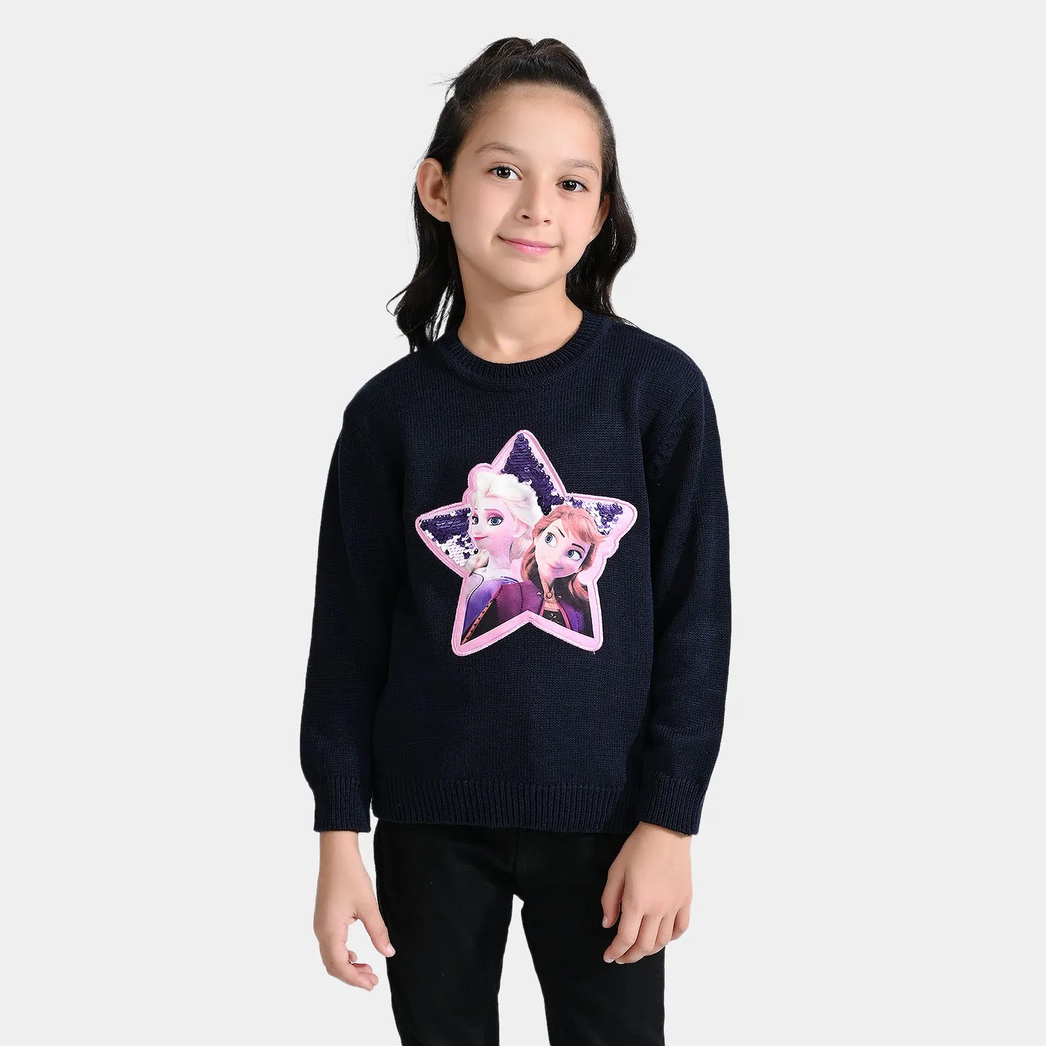 Girls Acrylic Sweater Character-NAVY