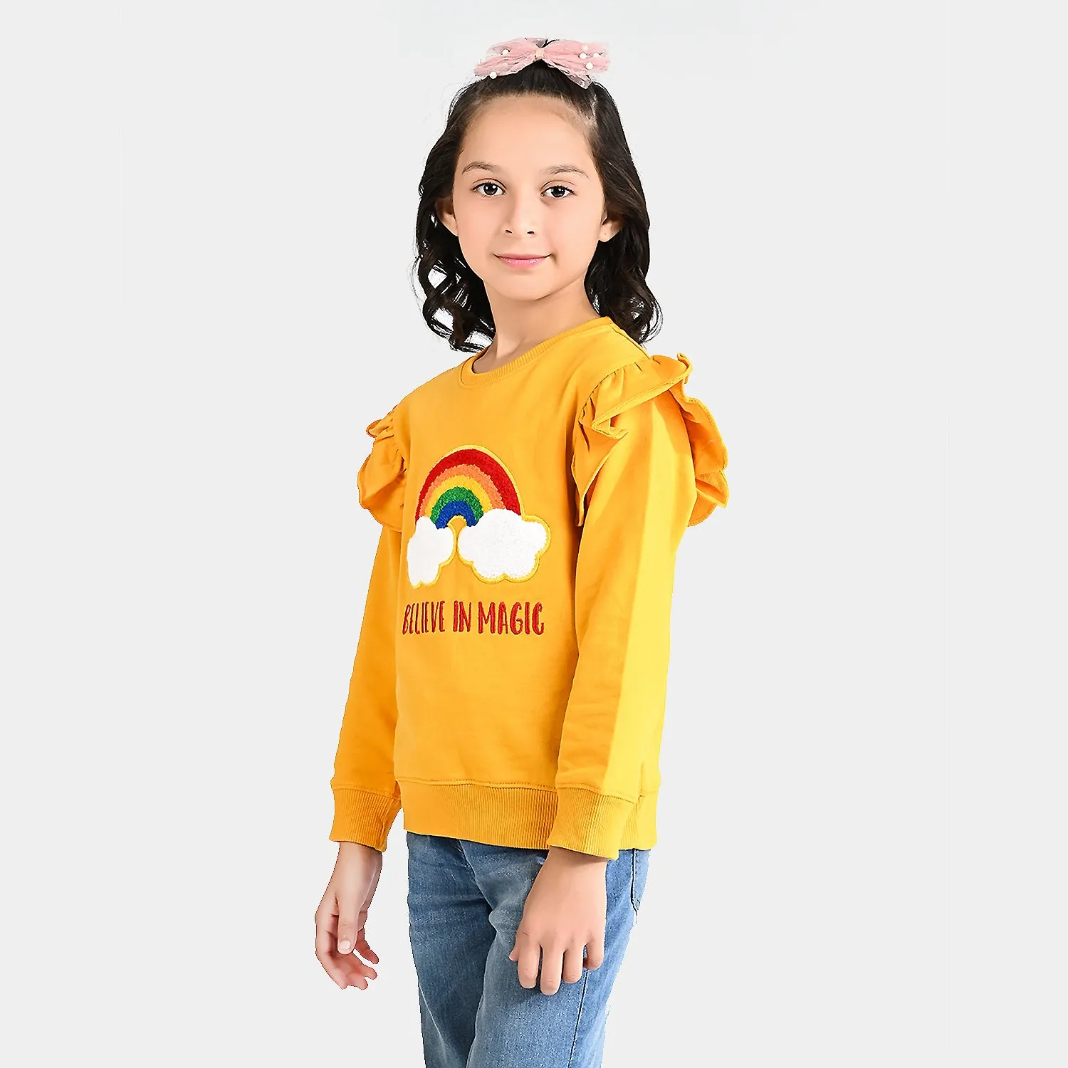 Girls Cotton Terry Sweatshirt Believe In Magic-Citrus