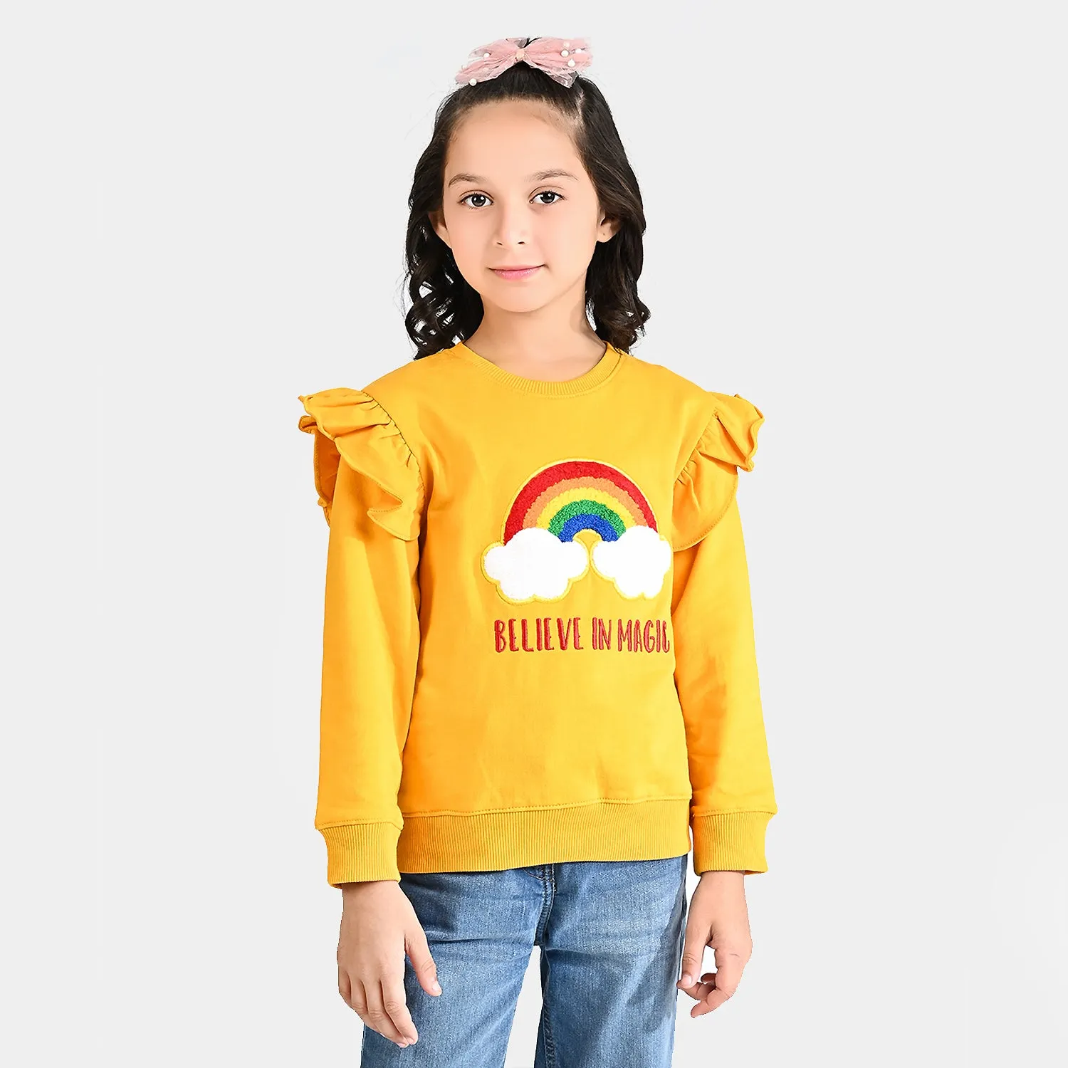 Girls Cotton Terry Sweatshirt Believe In Magic-Citrus