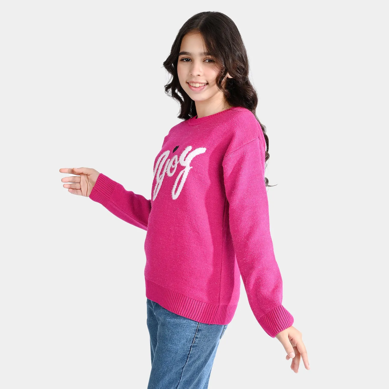 Girls Feather-Acrylic Sweater Enjoy-Hot Pink