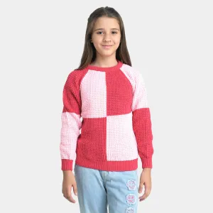 Girls Knitted Sweater -Red/Pink