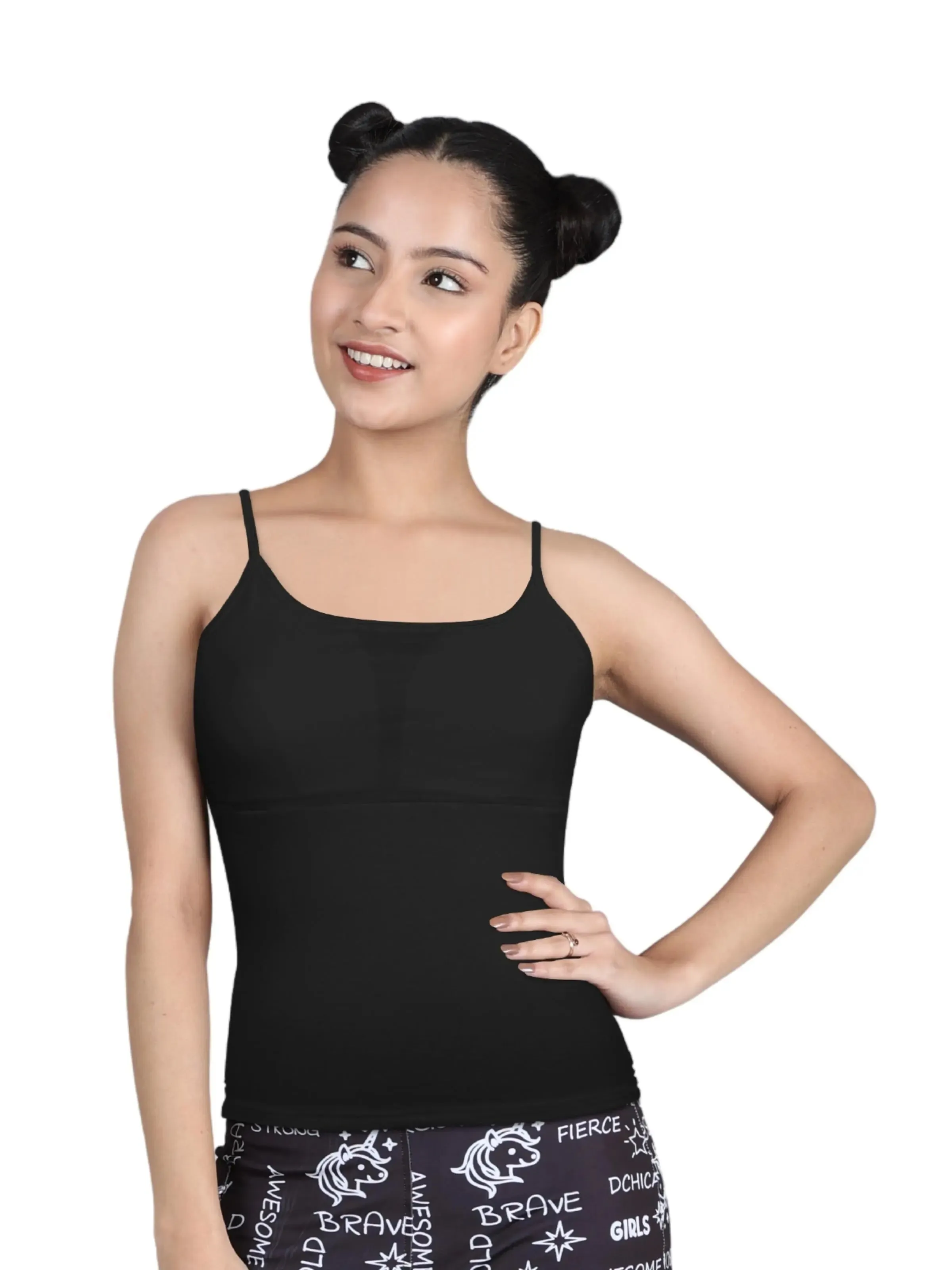 High Coverage Black Cotton Starter Camisole Bra with Adjustable Straps Pack-of-1