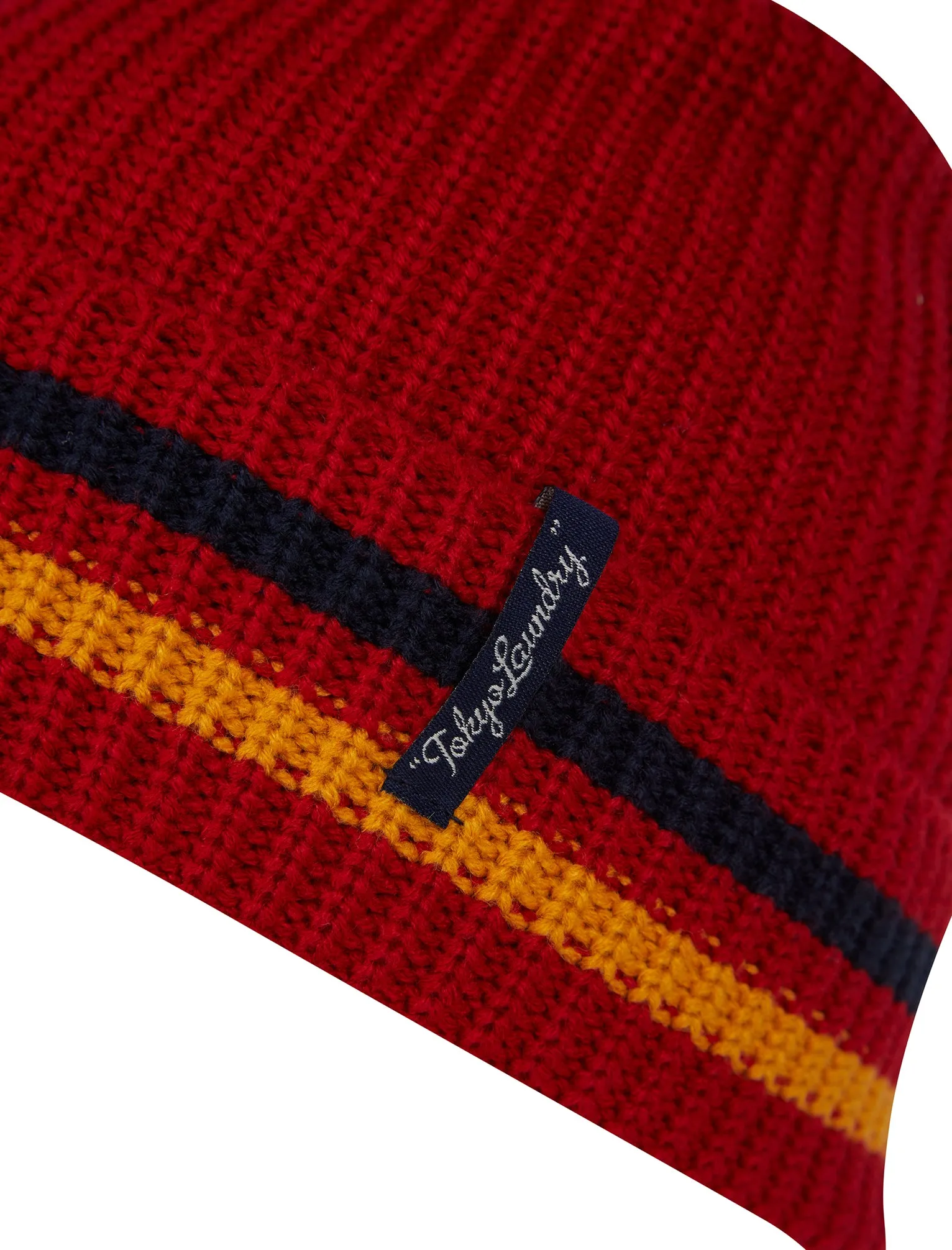 Men's Arnfinn Striped Rib Knit Beanie Hat in Barados Cherry - Tokyo Laundry