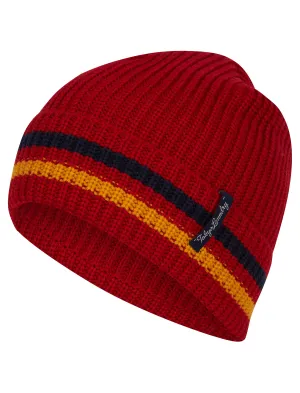 Men's Arnfinn Striped Rib Knit Beanie Hat in Barados Cherry - Tokyo Laundry