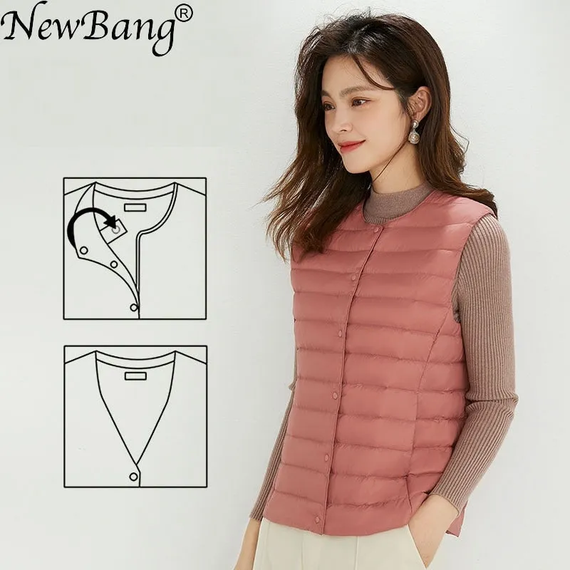 NewBang 90% Matt Fabric Women's Warm Vests Ultra Light Down Vest Women Two Ways Waistcoat Portable Warm Sleeveless Winter Liner