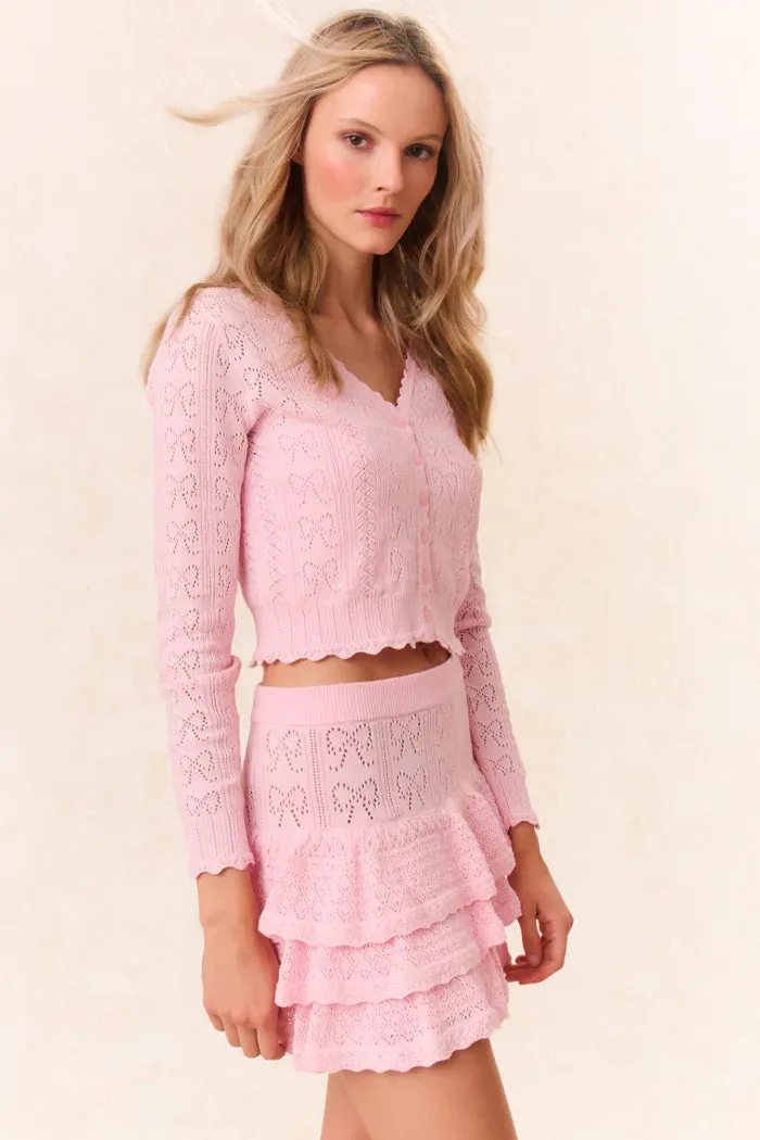 Petra Bow Pointelle Cardigan in Ballerina Pink