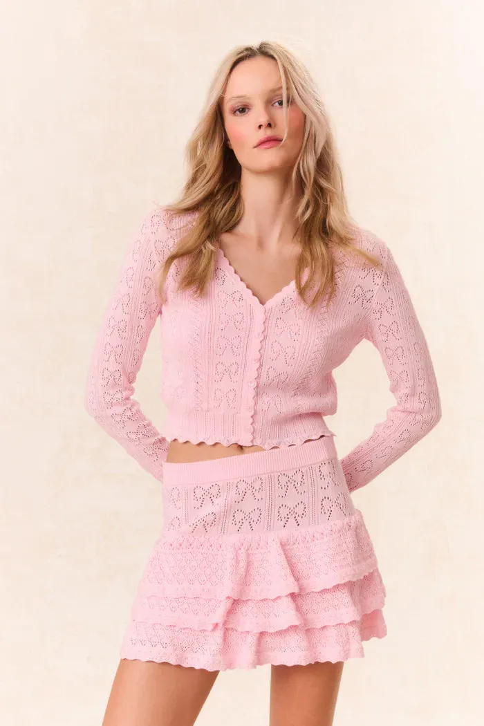 Petra Bow Pointelle Cardigan in Ballerina Pink