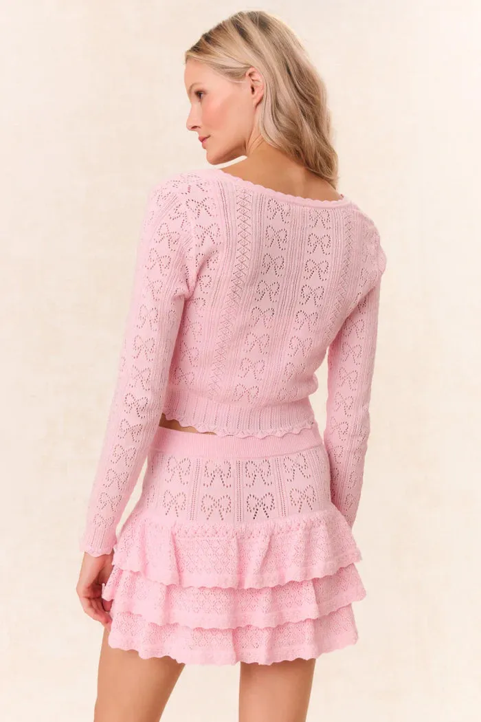 Petra Bow Pointelle Cardigan in Ballerina Pink