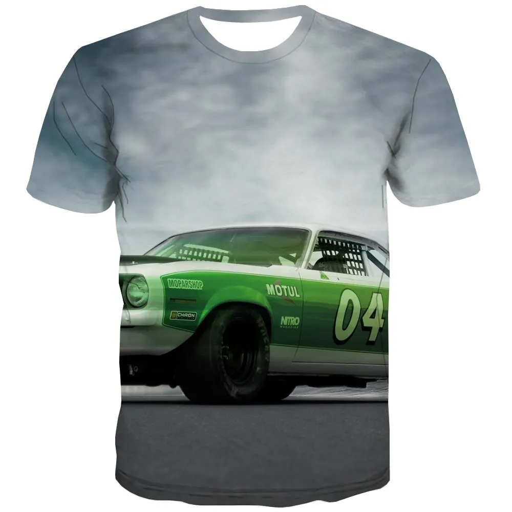 Racing Car T shirts Men Metal T-shirts Graphic City Shirt Print Gray T-shirts 3d Retro Tshirt Printed