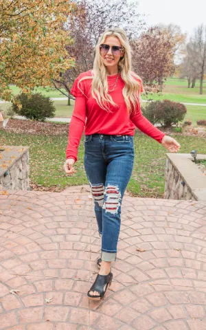 Red Double Ruffle Hacci Sweater