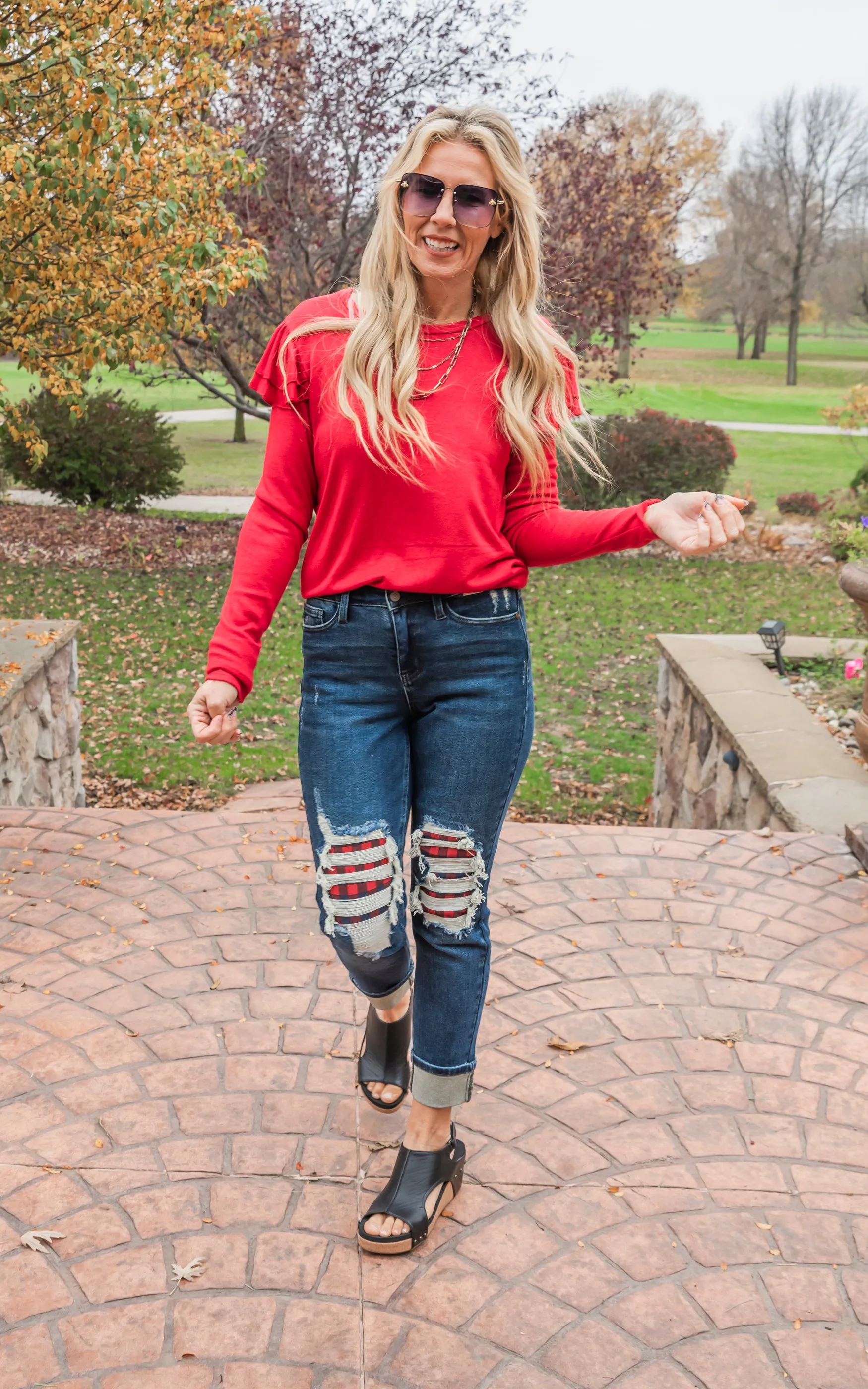 Red Double Ruffle Hacci Sweater