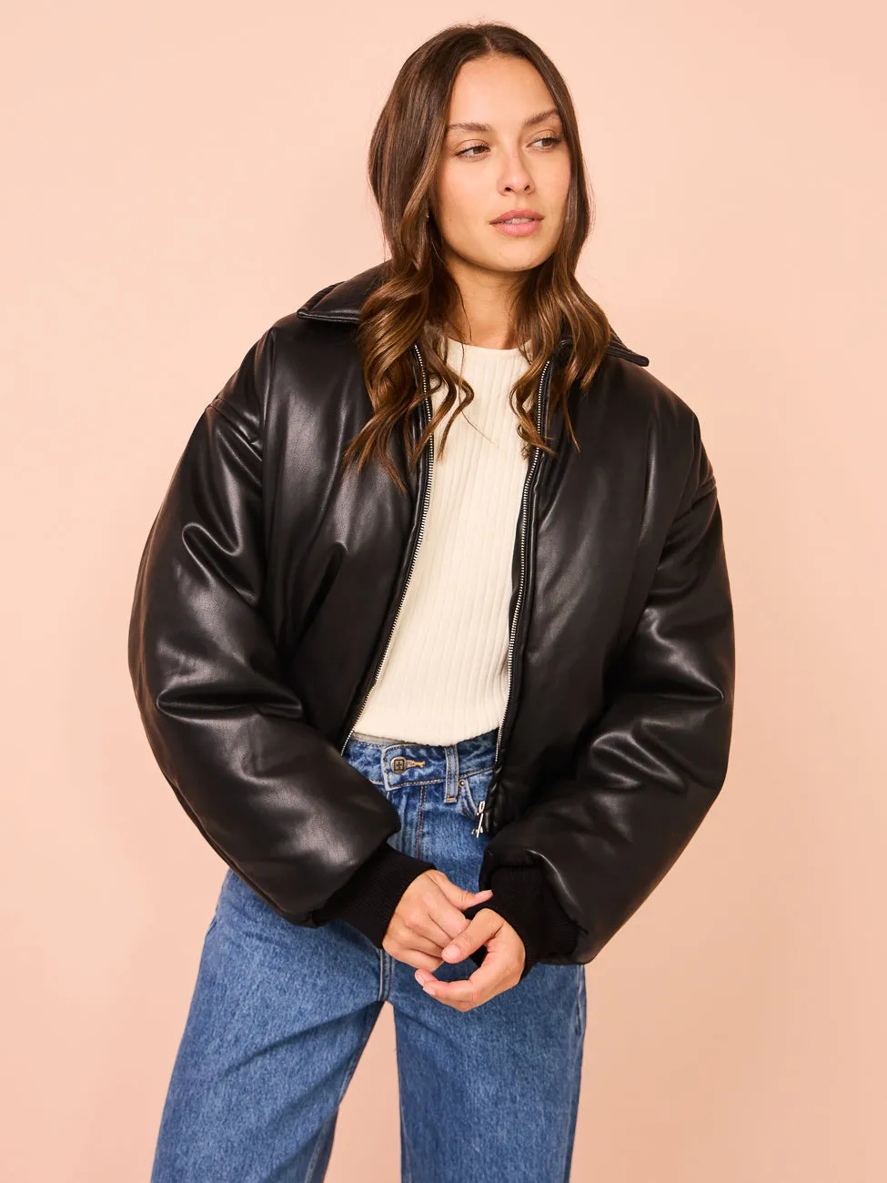 Romy Padded Bomber Jacket in Black