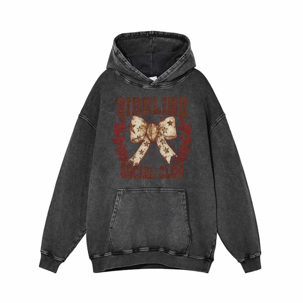 Sideline Social Club Bow Vintage Washed Hoodie Sweatshirt