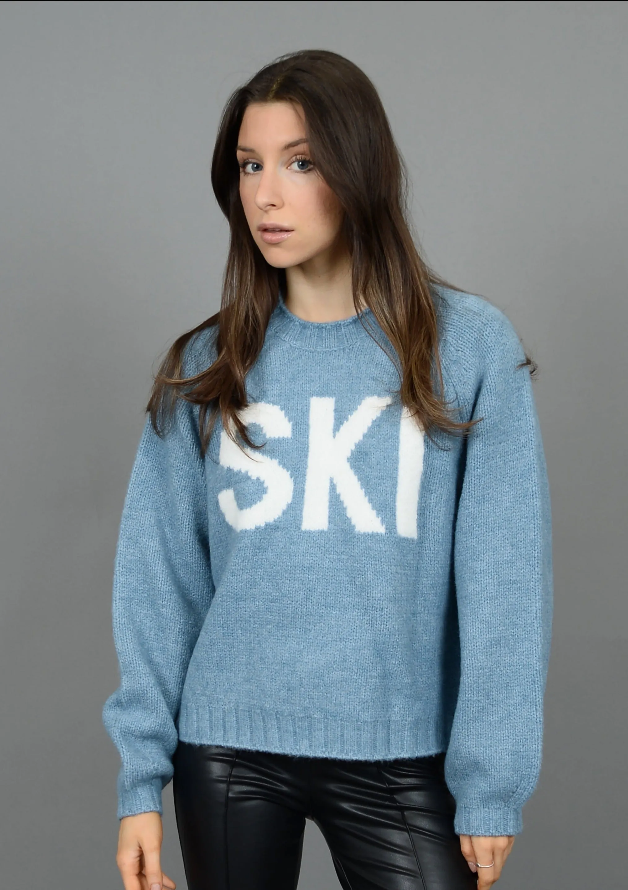 'SKI' Graphic Crew Neck Knit | Blue