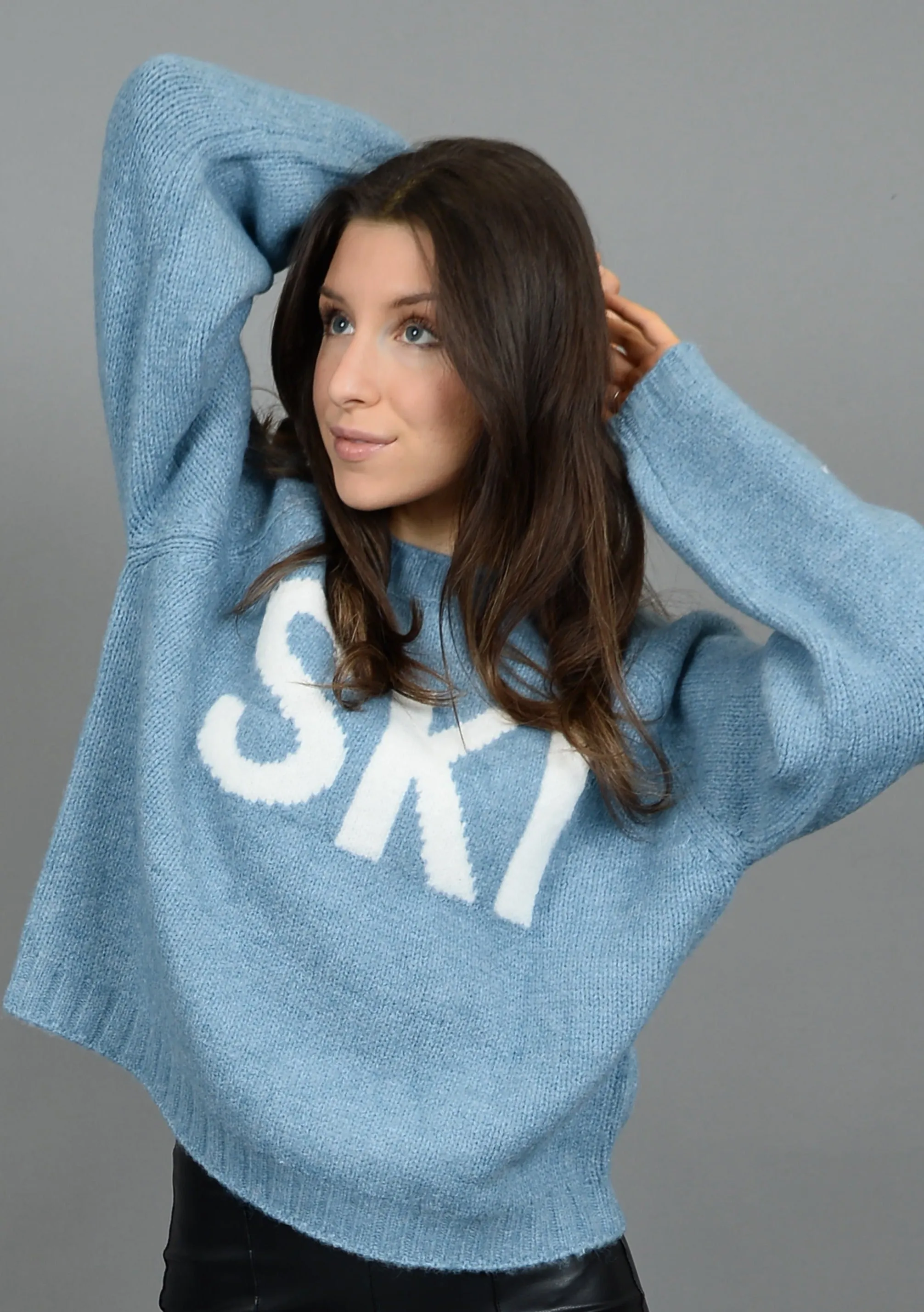 'SKI' Graphic Crew Neck Knit | Blue