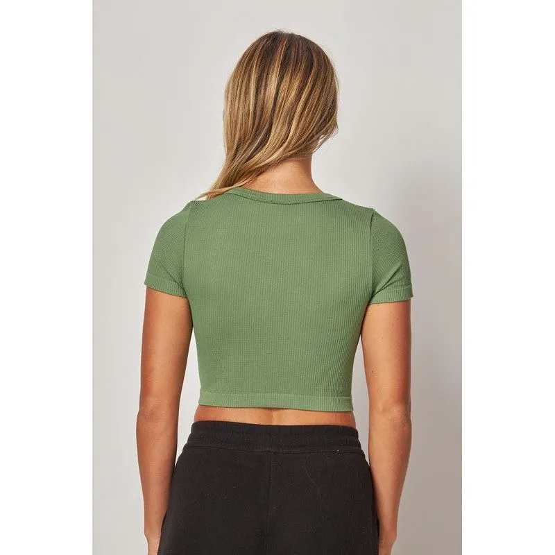 Stretchy Ribbed Seamless Round Neck Crop Top