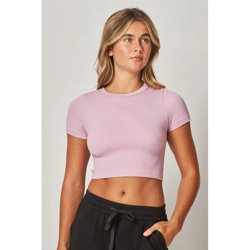 Stretchy Ribbed Seamless Round Neck Crop Top