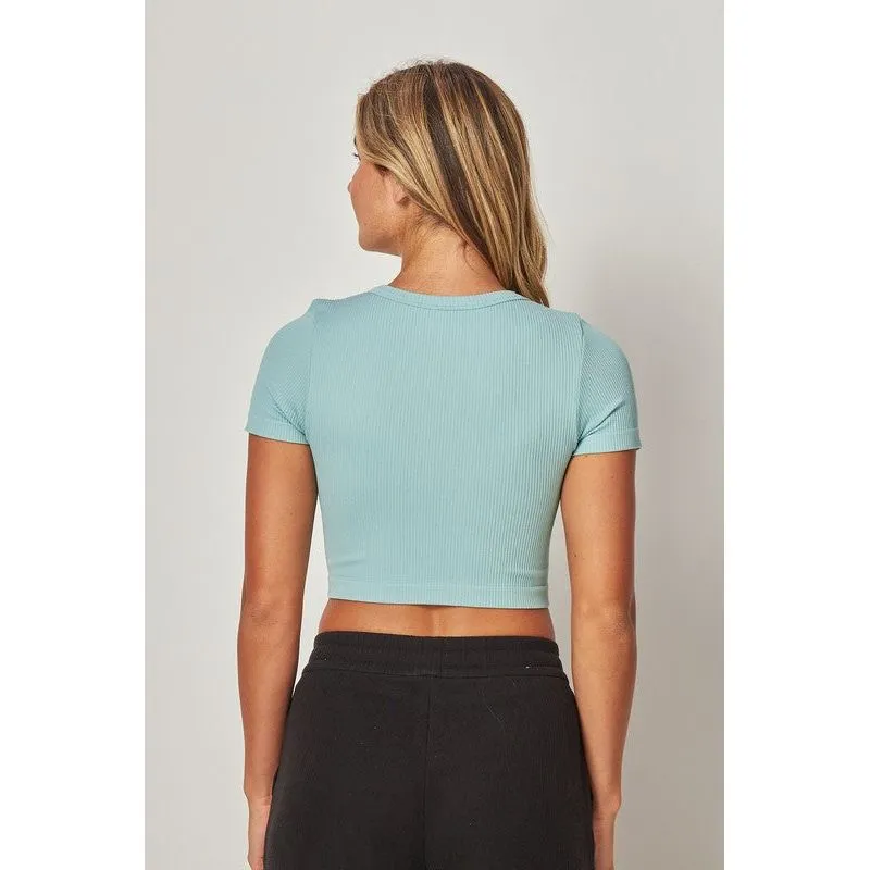 Stretchy Ribbed Seamless Round Neck Crop Top