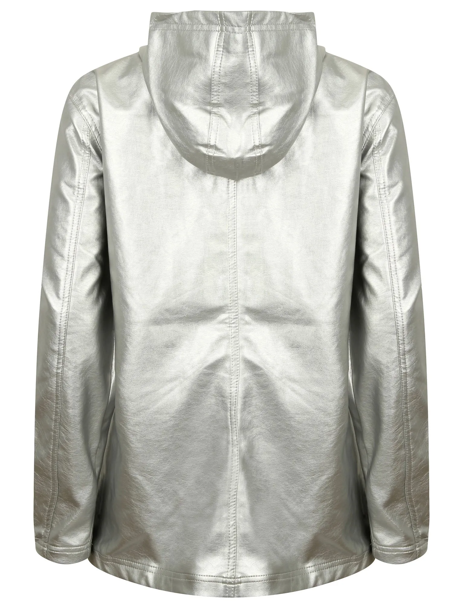 TL Seagull Hooded PU Coat in Metallic Silver - Tokyo Laundry