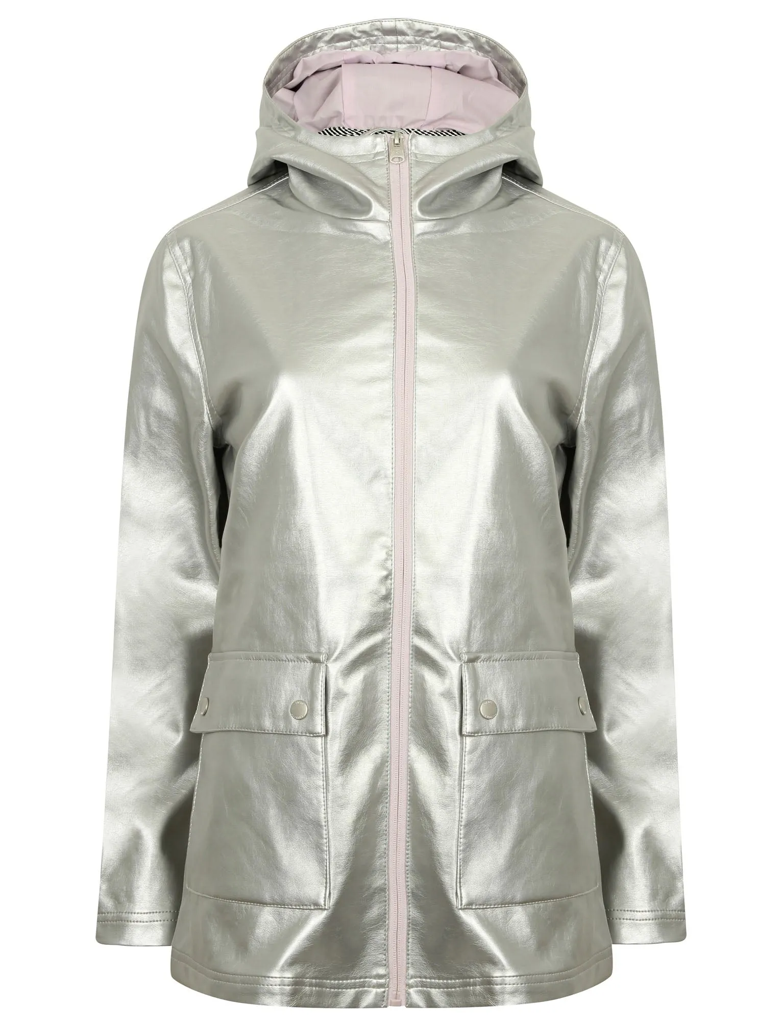 TL Seagull Hooded PU Coat in Metallic Silver - Tokyo Laundry