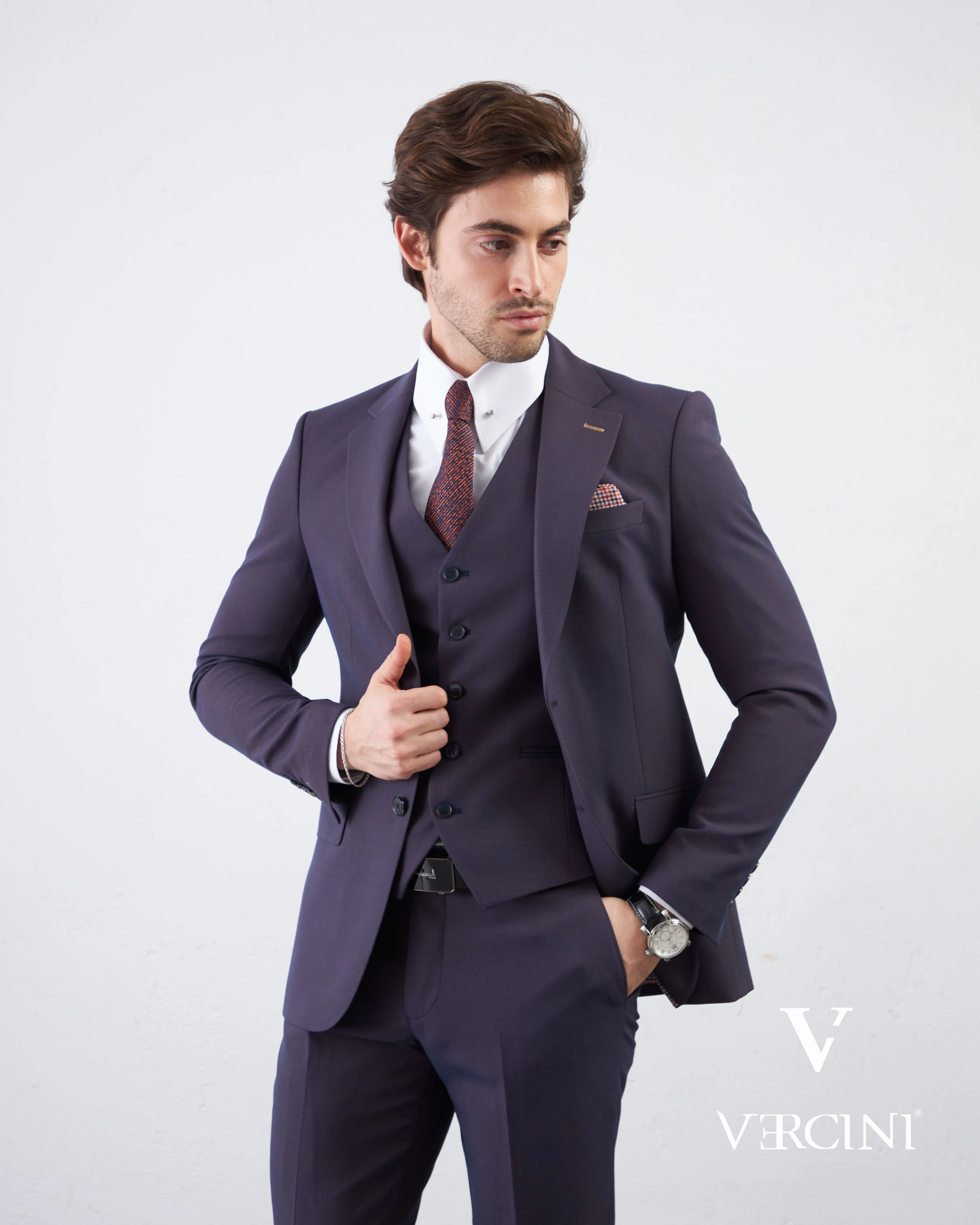 Vercini Rich purple Sophisticate Three-Piece Men's Suit