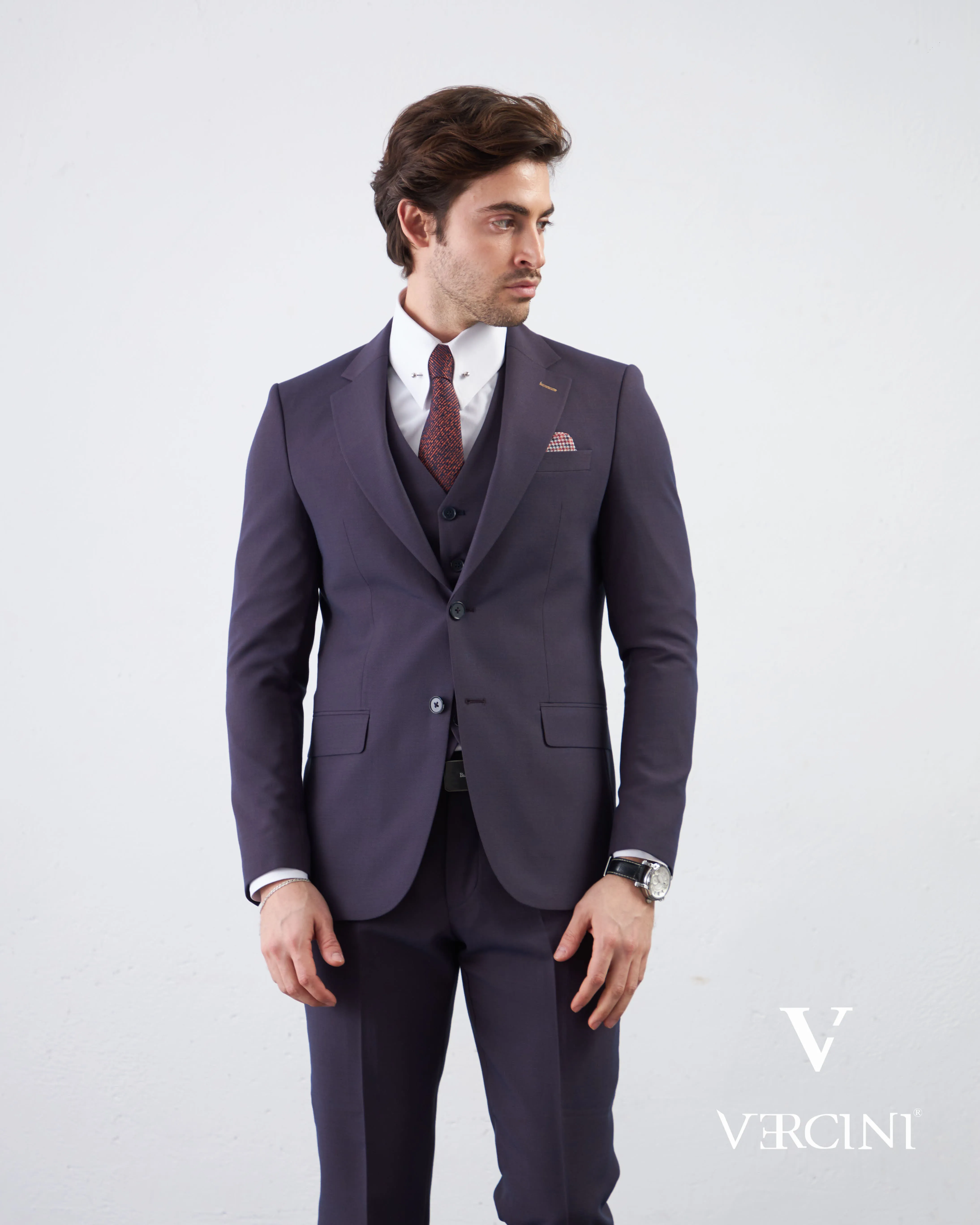 Vercini Rich purple Sophisticate Three-Piece Men's Suit