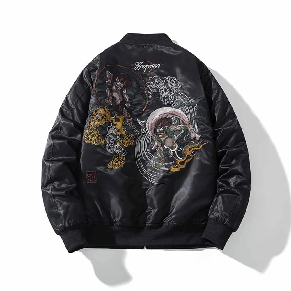 Vintage Japanese Ghost Embroidered Thickened Bomber Jacket